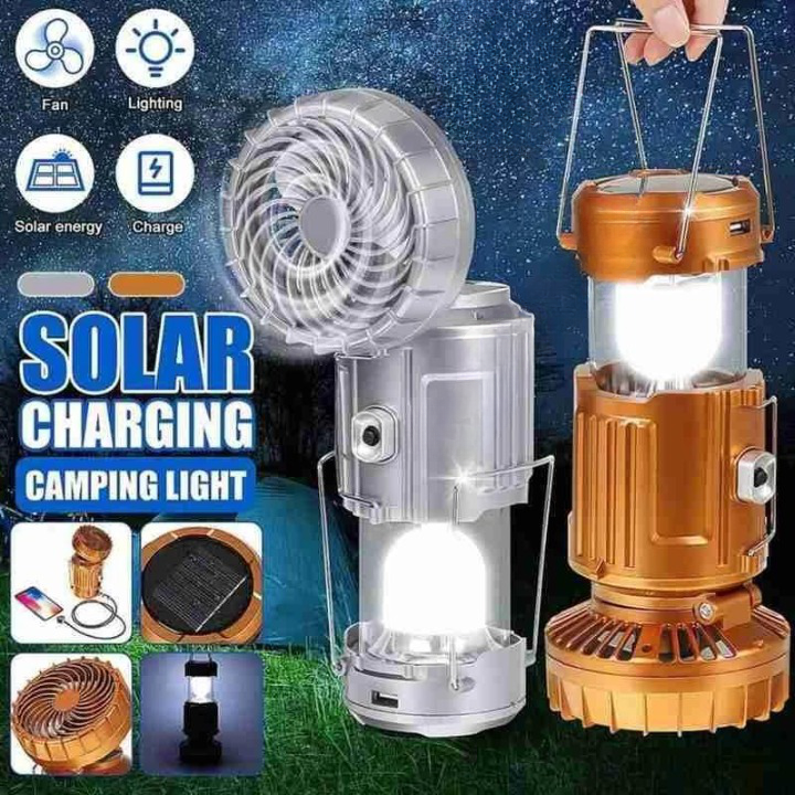6 in 1 portable outdoor LED camping lantern with fan